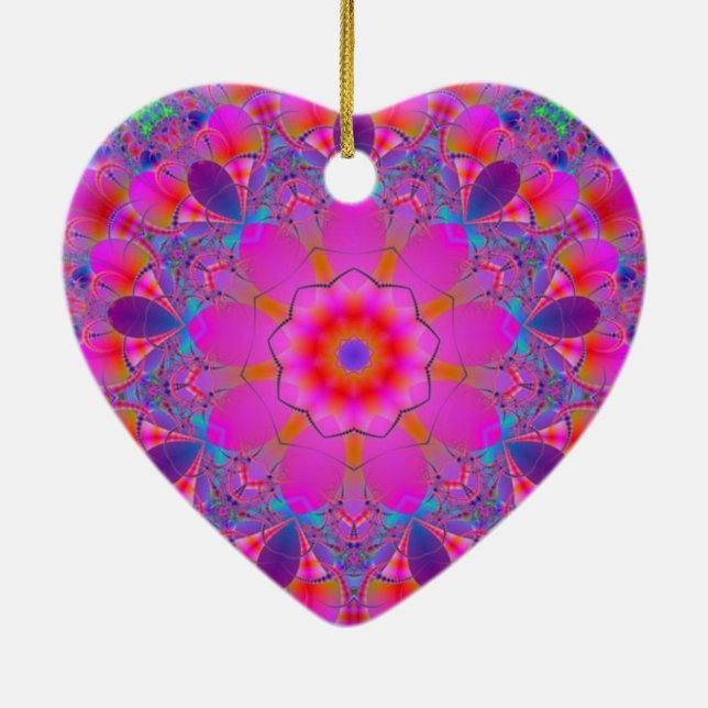 Ornamento De Cerâmica Flor rosa Mandala (Verso)