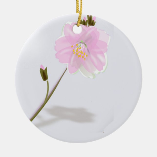 Ornamento De Cerâmica Flor rosa na cinza (Frente)