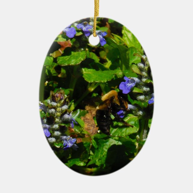 Ornamento De Cerâmica Flor Roxo e Abelhas (Frente)