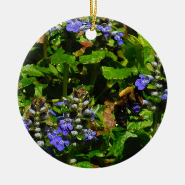 Ornamento De Cerâmica Flor Roxo e Abelhas (Frente)