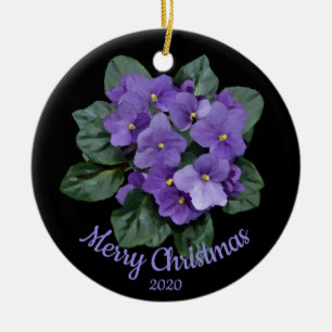 Ornamento De Cerâmica Flor violeta africana de Natal com data personaliz