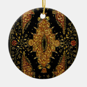 Ornamento De Cerâmica Florais Preto e Dourado Caídos