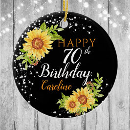 Ornamento De Cerâmica Floral 70 Birthday Sunflower