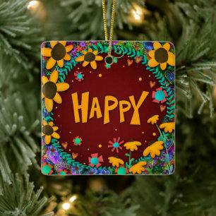 Ornamento De Cerâmica Floral Amarelo Divertido Inspiração Feliz