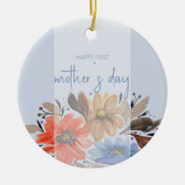 Ornamento De Cerâmica Floral Aquarela Pastel Azul Elegante
