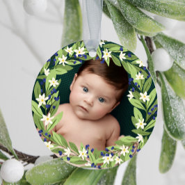 Ornamento De Cerâmica Floral Blue Berries Greenery Wreath Foto