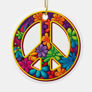 Ornamento De Cerâmica Floral Boho Peace Sinal Colorir