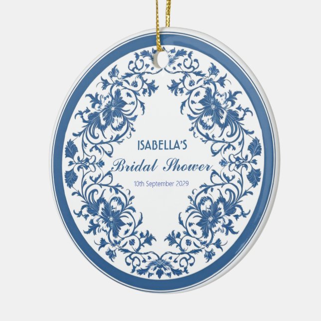 Ornamento De Cerâmica Floral Chinoiserie Victoriana Azul Elegante (Esquerda)