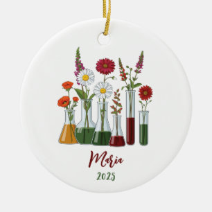 Ornamento De Cerâmica Floral Ciência Natal, Flores Laboratório Béqueres