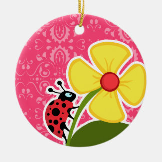 Ornamento De Cerâmica Floral cor-de-rosa; Joaninha