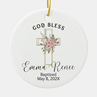 Ornamento De Cerâmica Floral Cross Elegante Personalizada Rapariga do Ba