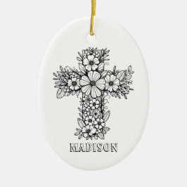 Ornamento De Cerâmica Floral Cross Religião Crie Seu Próprio Guarda