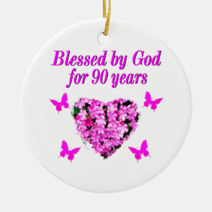 Ornamento De Cerâmica FLORAL DE ANIVERSÁRIO DE 90 bonito