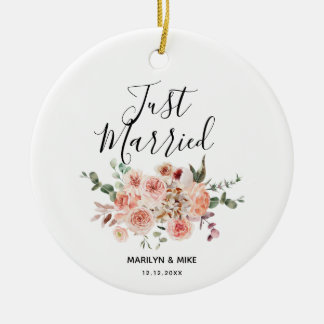 Ornamento De Cerâmica Floral de Pêssego de Recem casados Personalizado