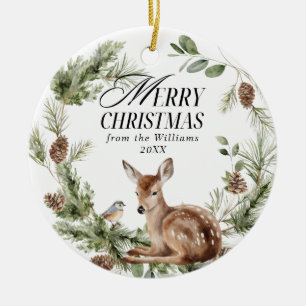 Ornamento De Cerâmica Floral Deer Elegante Moderno Feliz Natal