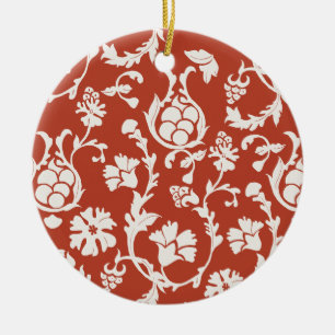 Ornamento De Cerâmica Floral do Damasco Vermelho e Branco