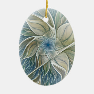 Ornamento De Cerâmica Floral Dream Pattern Abstrato Blue Khaki Fractal