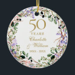 Ornamento De Cerâmica Floral Garland 50th Wedding Anniversary Photo<br><div class="desc">Featuring a delicate watercolor floral lavender garland,  this chic botanical 50th wedding anniversary keepsake ornament can be personalized with your special anniversary information and photo on the reverse. Designed by Thisisnotme©</div>