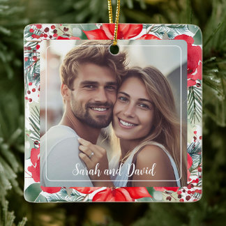 Ornamento De Cerâmica Floral Nosso Primeiro Pedido De Foto Engajado No N