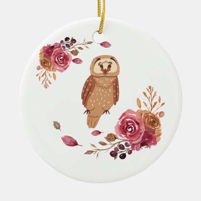 Ornamento De Cerâmica Floral Owl (Frente)