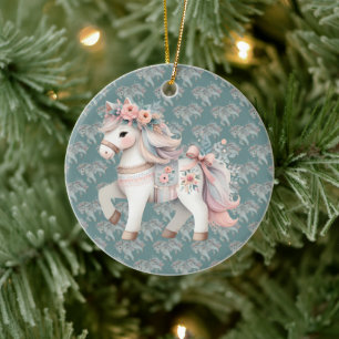 Ornamento De Cerâmica Floral Pastel Horse Fantasy Ilustração Cube Pouf