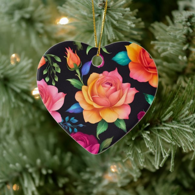 Ornamento De Cerâmica Floral Patern Rosa (Árvore)