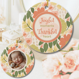 Ornamento De Cerâmica Floral Photo Keepsake Ornament - Joyful Moments 