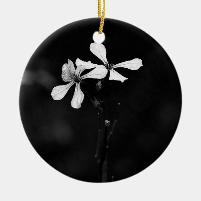 Ornamento De Cerâmica floral preto e branco minimalista (Frente)