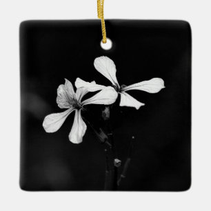 Ornamento De Cerâmica floral preto e branco minimalista