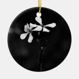 Ornamento De Cerâmica floral preto e branco mínimo