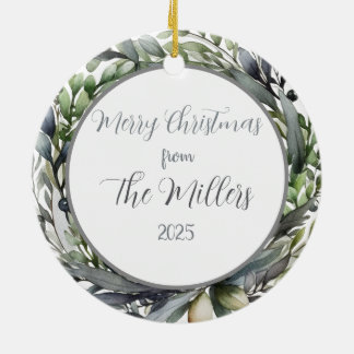 Ornamento De Cerâmica Floral Wreath Custom Photo