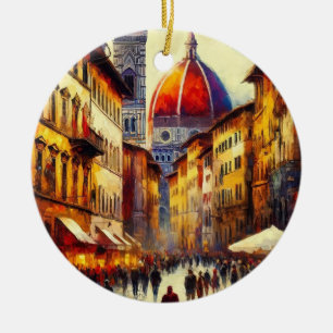 Ornamento De Cerâmica Florence, rua Itália com pintura Duomo