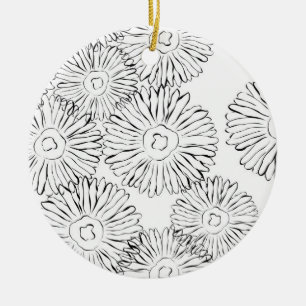 Ornamento De Cerâmica Flores abstrato brancas e pretas