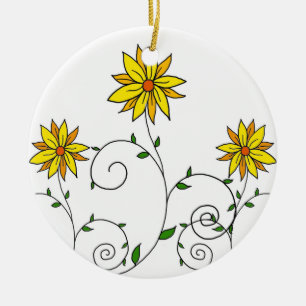 Ornamento De Cerâmica Flores Amarelas Divertidas Arte Doodle Fofa
