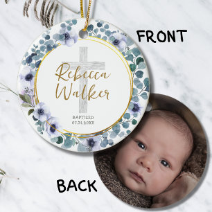 Ornamento De Cerâmica Flores Azuis de Eucalipto Ouros de Natal Batismo