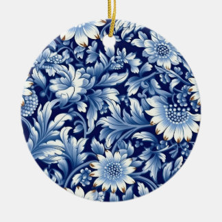 Ornamento De Cerâmica Flores Azuis Indigo