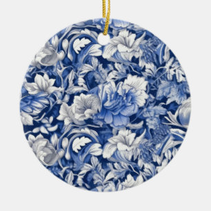 Ornamento De Cerâmica Flores Azuis Indigo