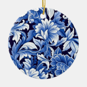 Ornamento De Cerâmica Flores Azuis Indigo