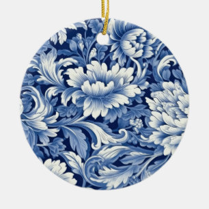 Ornamento De Cerâmica Flores Azuis Índigo
