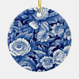 Ornamento De Cerâmica Flores Azuis Indigo