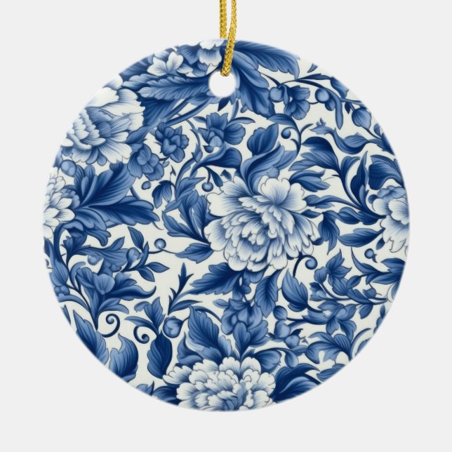 Ornamento De Cerâmica Flores Azul Índigo (Frente)