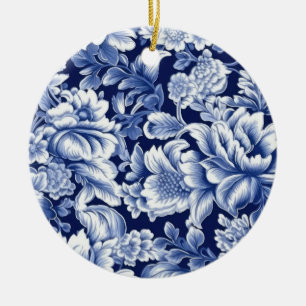 Ornamento De Cerâmica Flores Azul Índigo