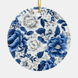 Ornamento De Cerâmica Flores Azul Índigo
