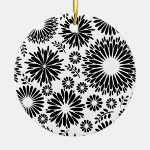Ornamento De Cerâmica Flores boho Padrão floral vetorial preto e branco