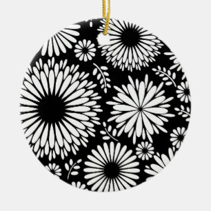 Ornamento De Cerâmica Flores boho Padrão floral vetorial preto e branco