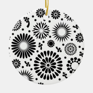 Ornamento De Cerâmica Flores boho Padrão floral vetorial preto e branco
