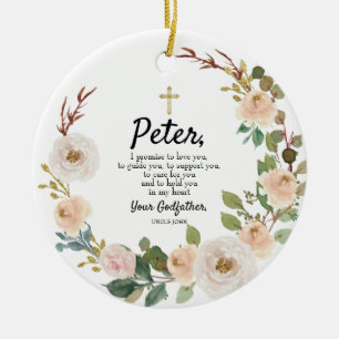 Ornamento De Cerâmica Flores Brancas Promessas Personalizadas a Godchild