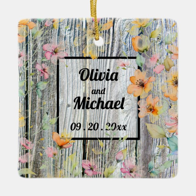 Ornamento De Cerâmica Flores de aquarela botânica (Frente)