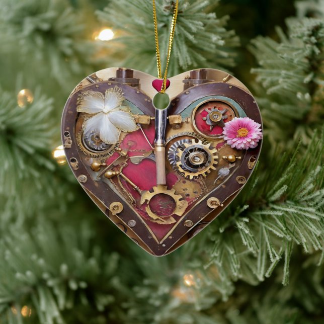 Ornamento De Cerâmica Flores de Batom Coração Série Steampunk (Árvore)