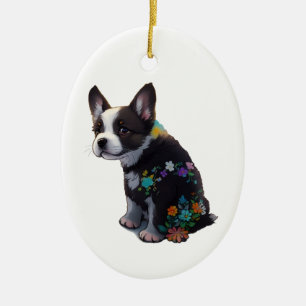 Ornamento De Cerâmica Flores De Cachorro Francês